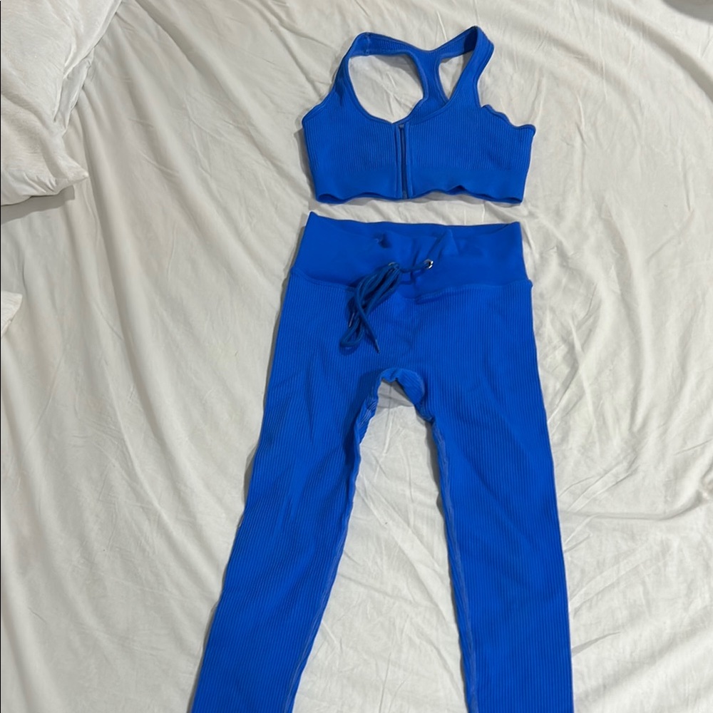 Blue Ribbed Activewear Set